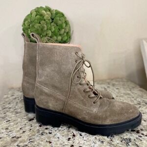 Madewell Olive Green Suede Lace Up Combat Lug Sole Boots Womens 8 MA011